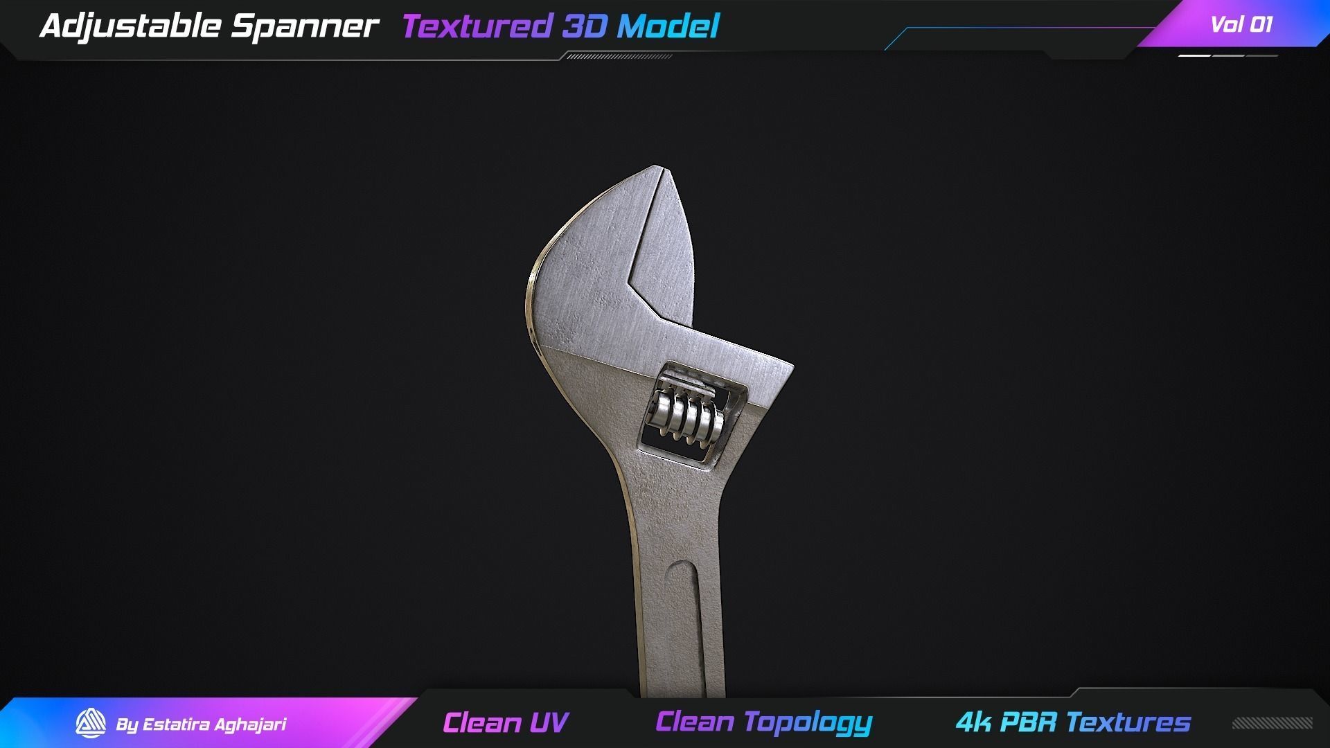 Adjustable Spanner Low-poly 3D model_13