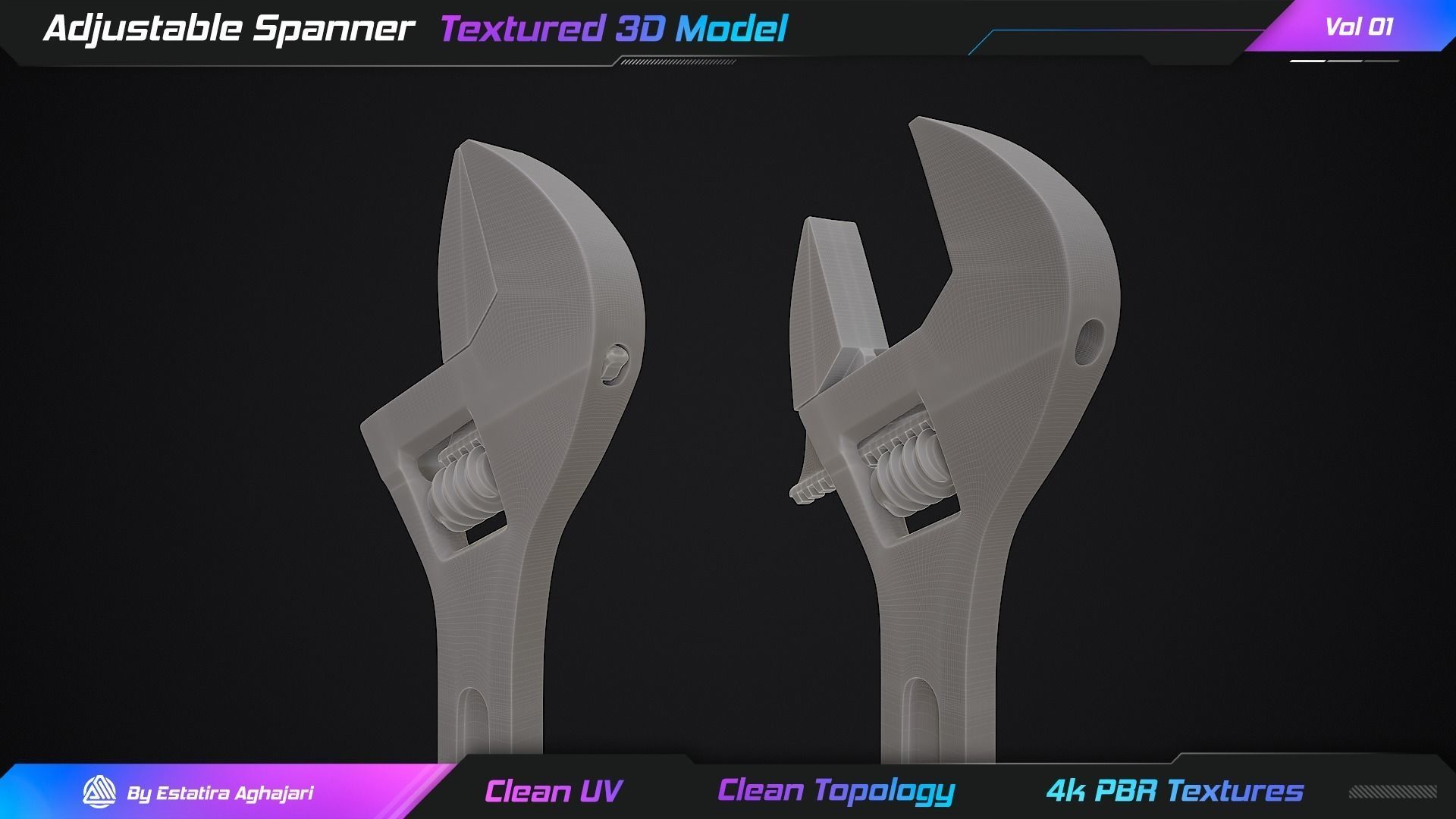 Adjustable Spanner Low-poly 3D model_19