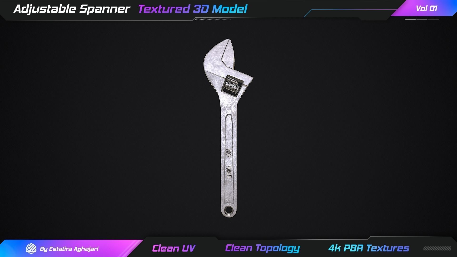 Adjustable Spanner Low-poly 3D model_6