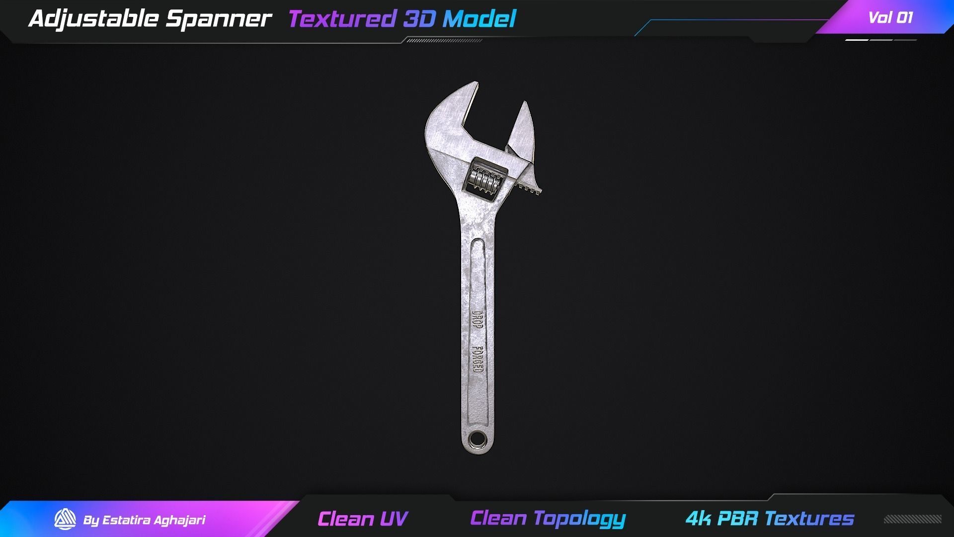 Adjustable Spanner Low-poly 3D model_5