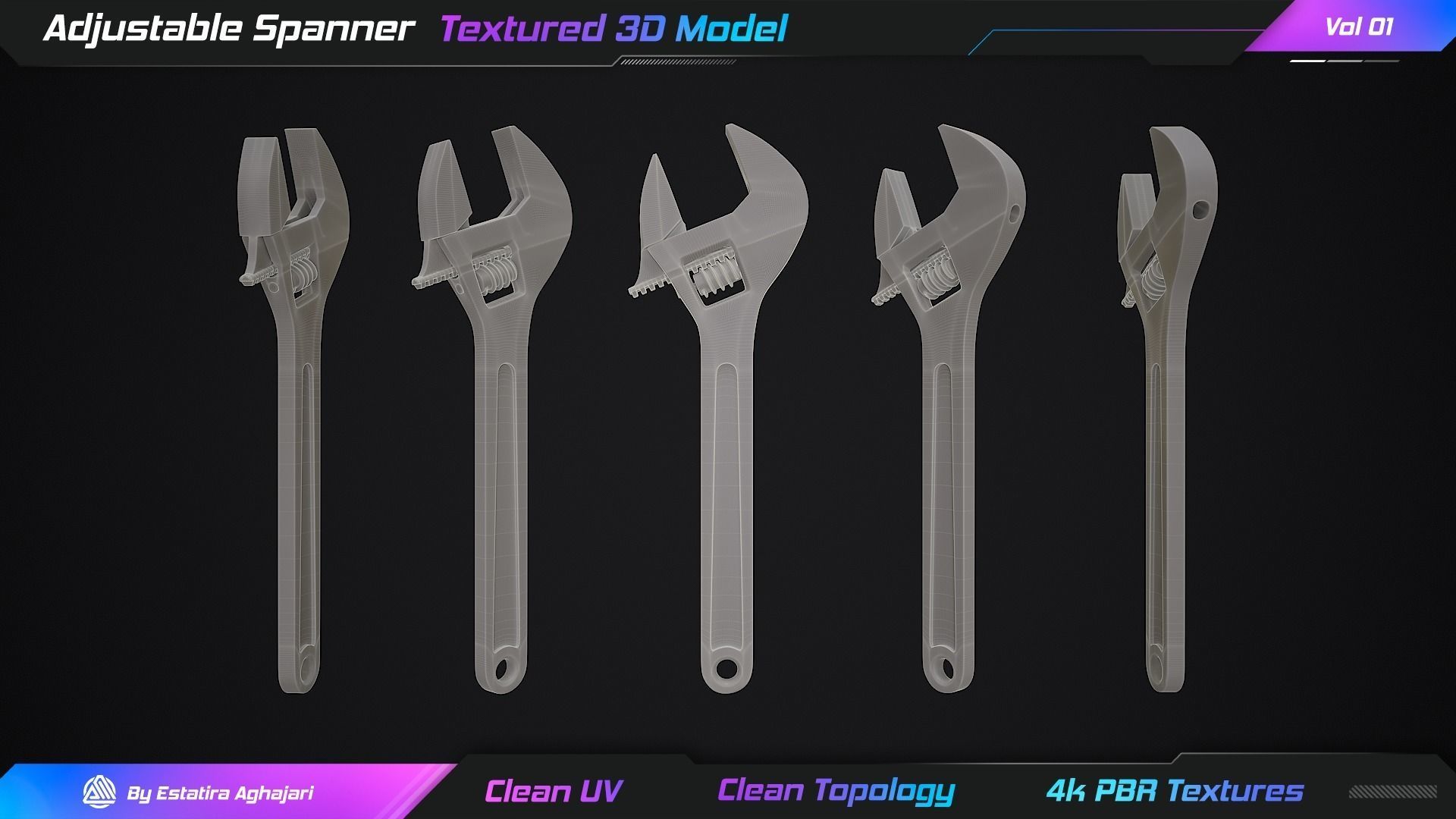 Adjustable Spanner Low-poly 3D model_18
