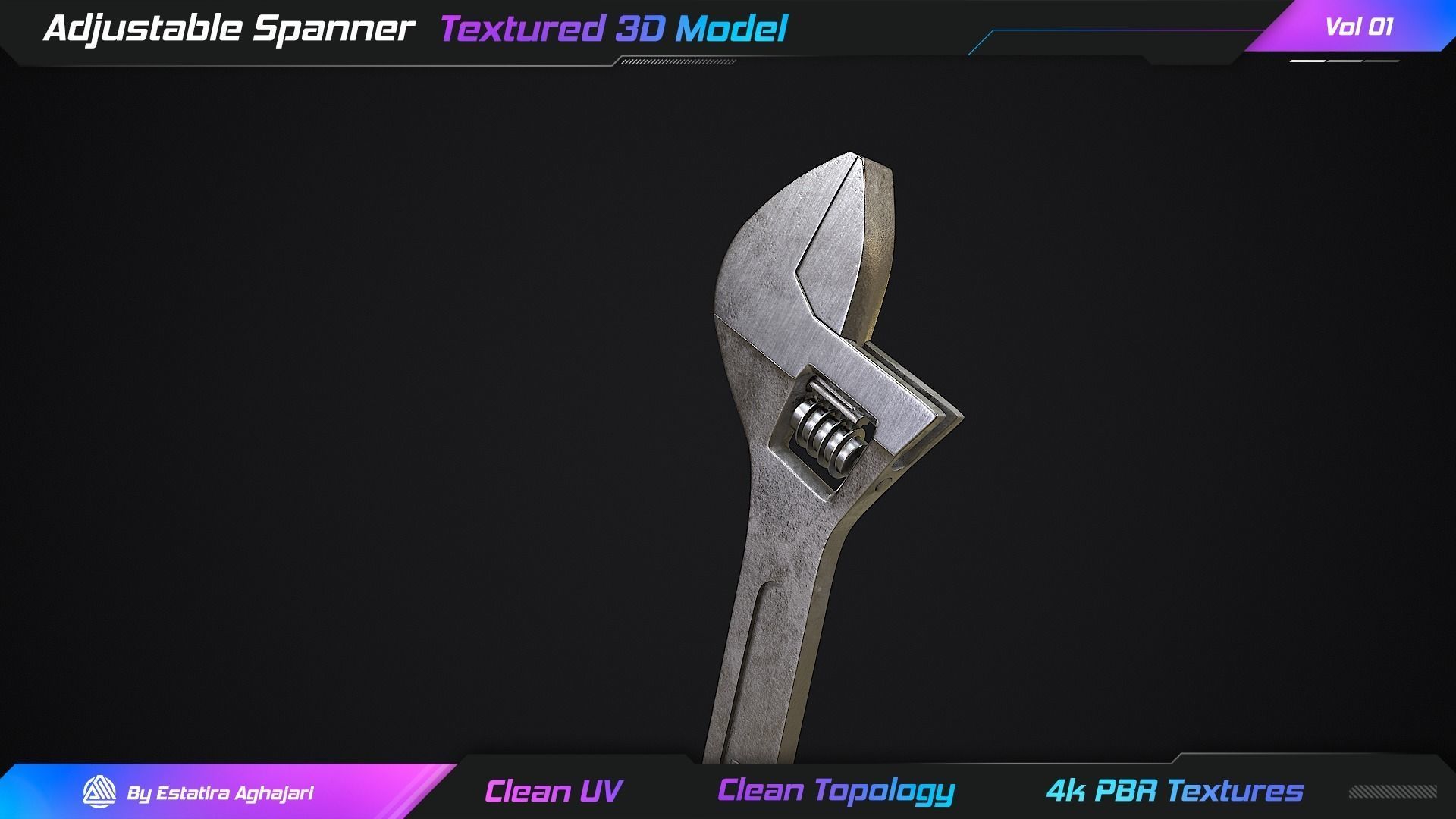 Adjustable Spanner Low-poly 3D model_4