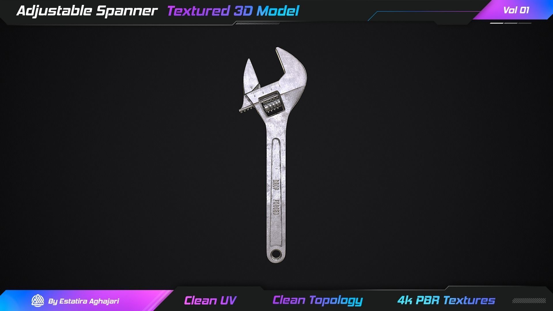 Adjustable Spanner Low-poly 3D model_1