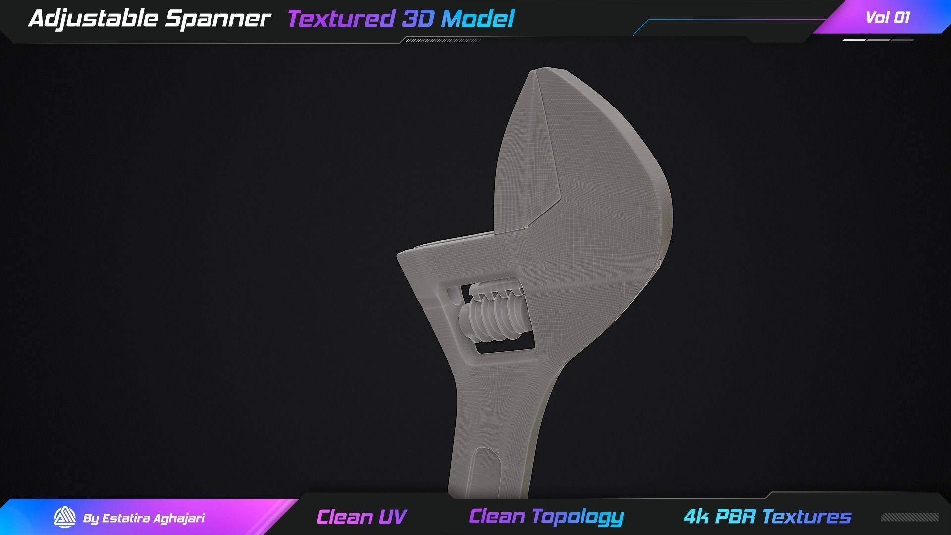 Adjustable Spanner Low-poly 3D model_15