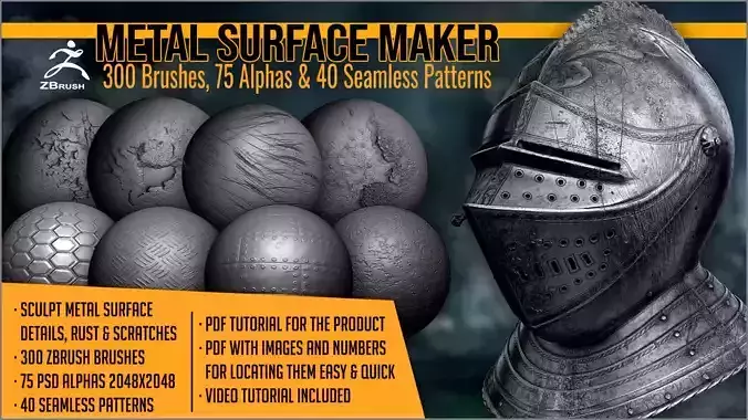 Metal Surface Maker 300 ZBrush Brushes