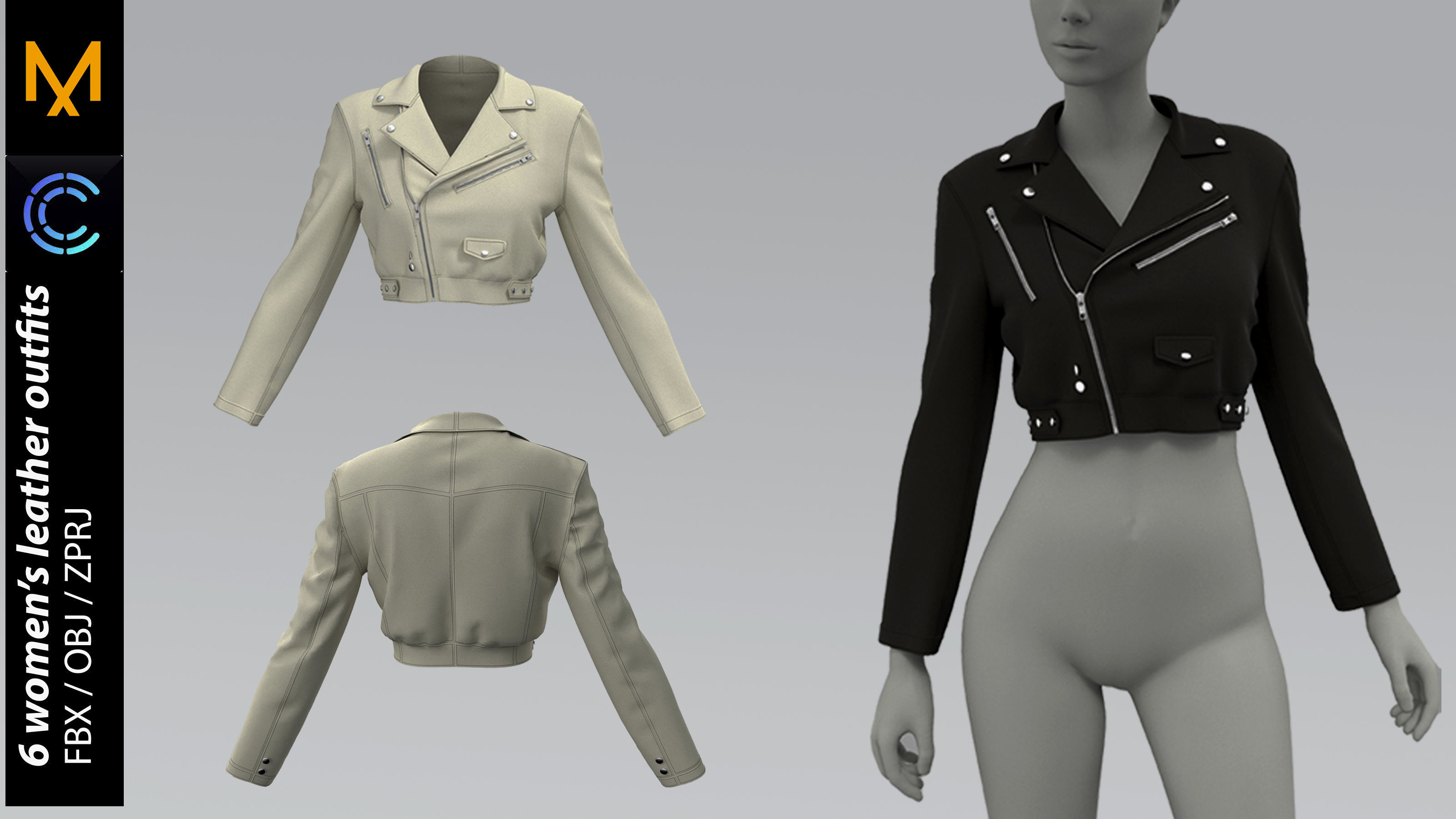 6 leather jackets for women 3D model_1
