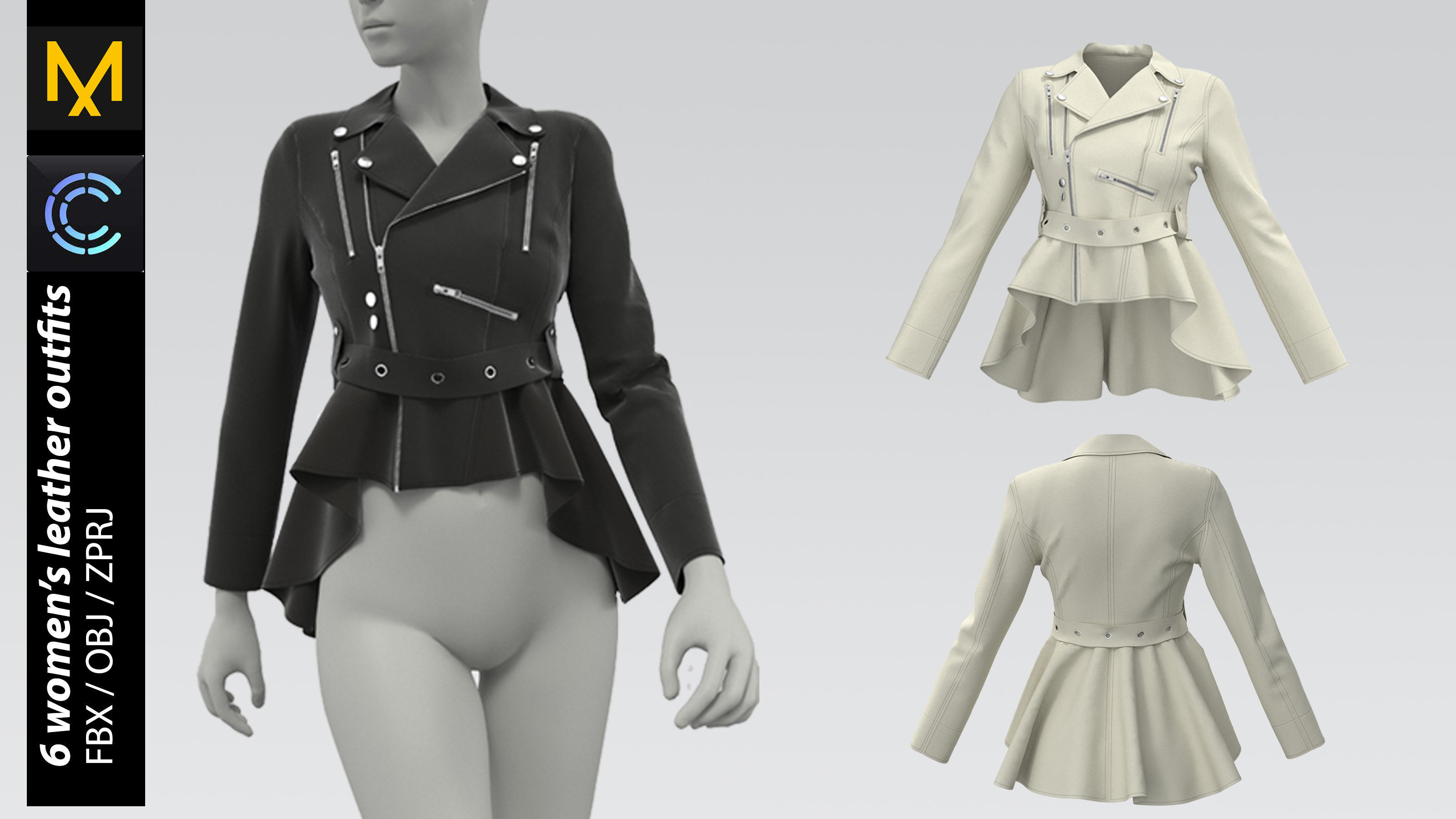 6 leather jackets for women 3D model_4