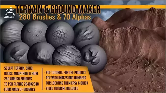 Terrain And Ground Maker 280 ZBrush Brushes