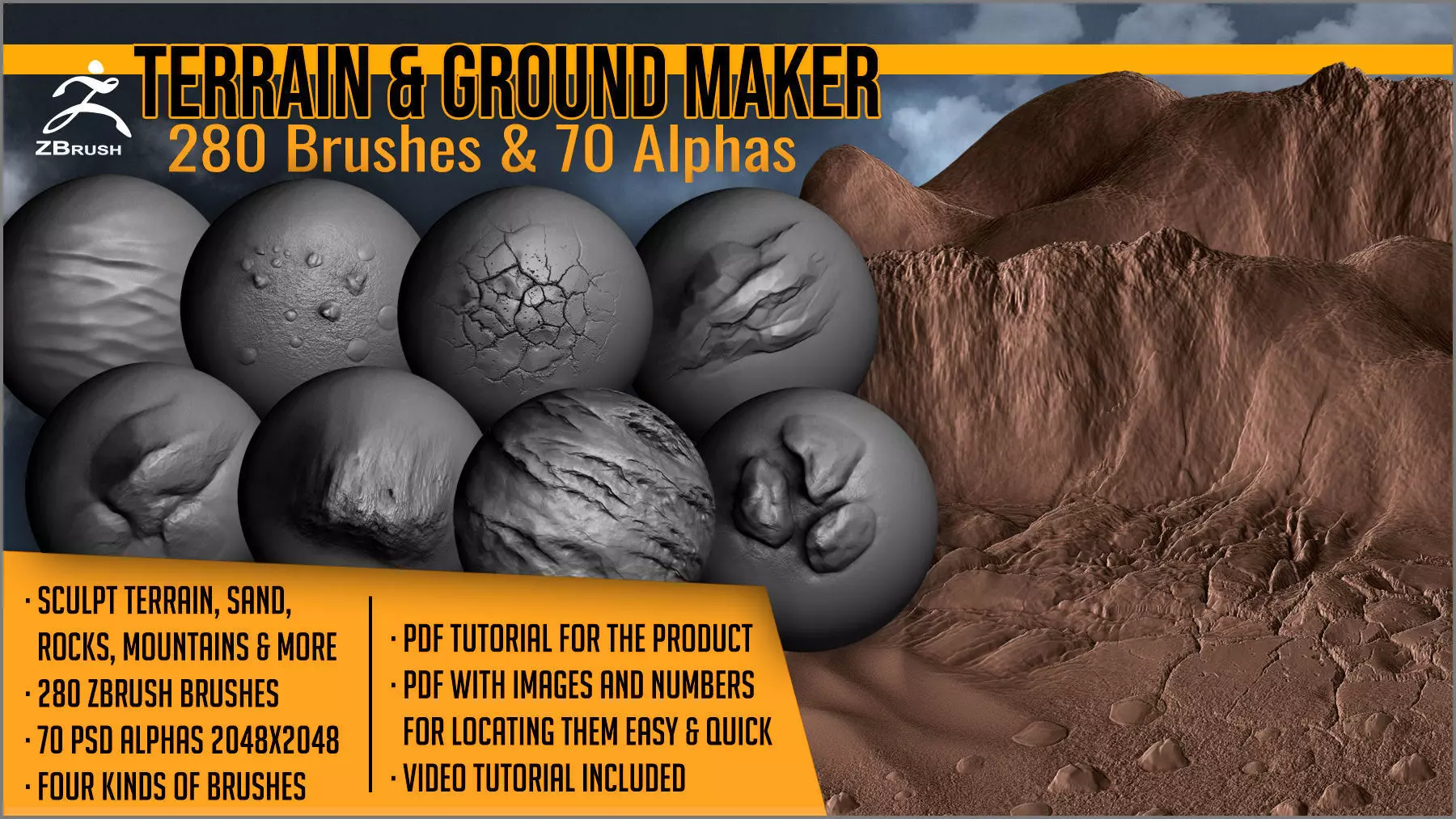 Terrain And Ground Maker 280 ZBrush Brushes 3D model_0