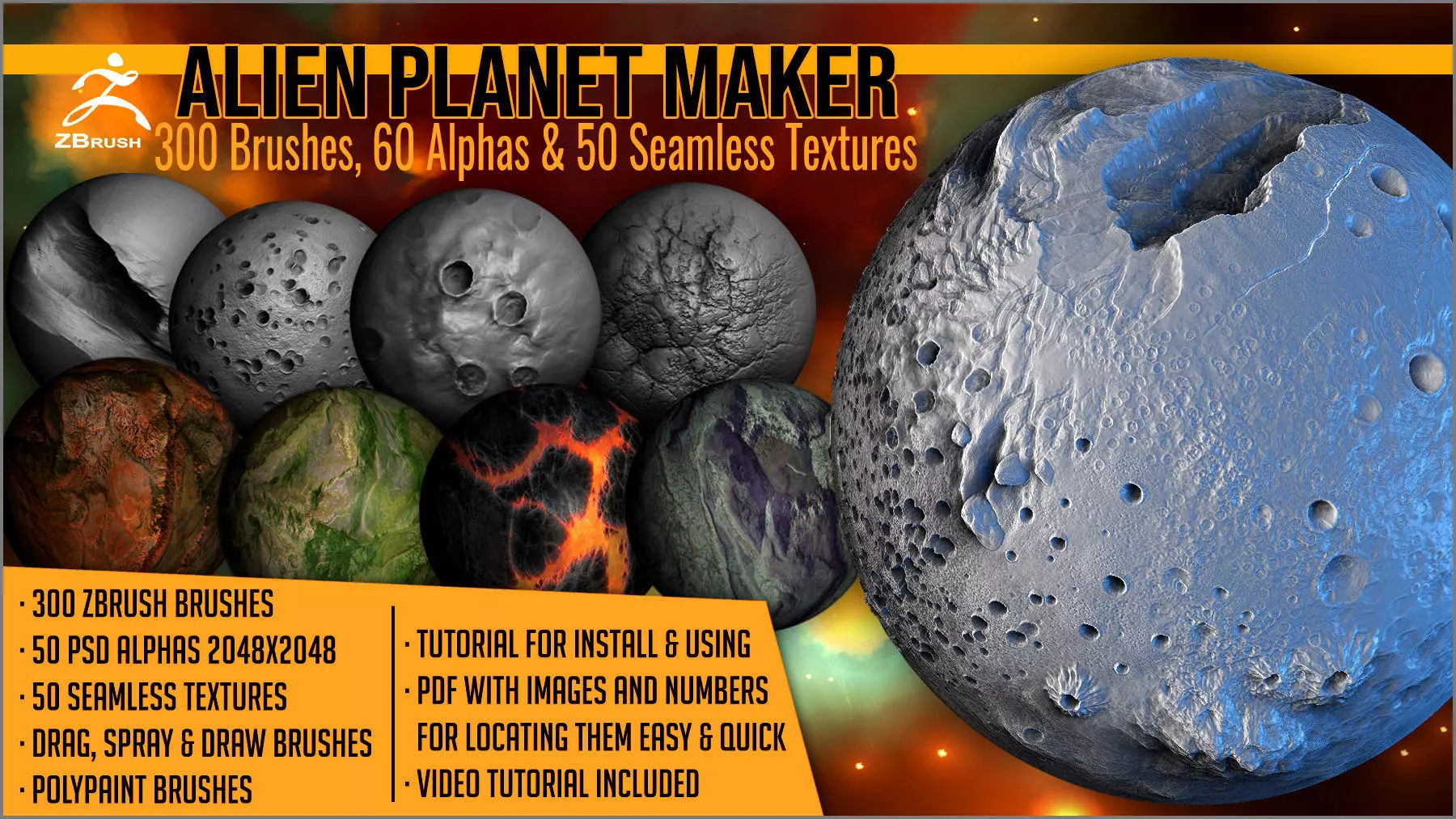 Alien Planet Maker 300 ZBrush Brushes 3D model_0