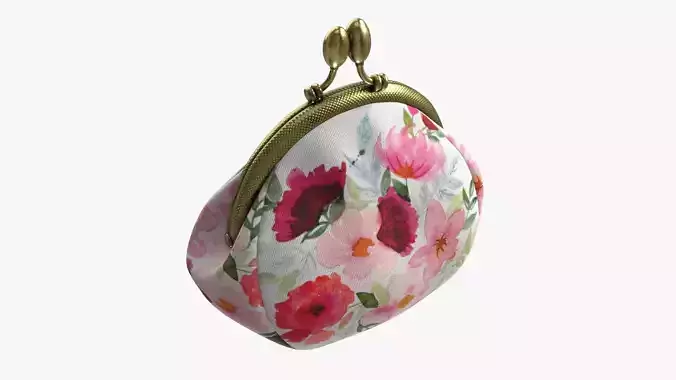 Female coin purse 02 with flowers 3D model
