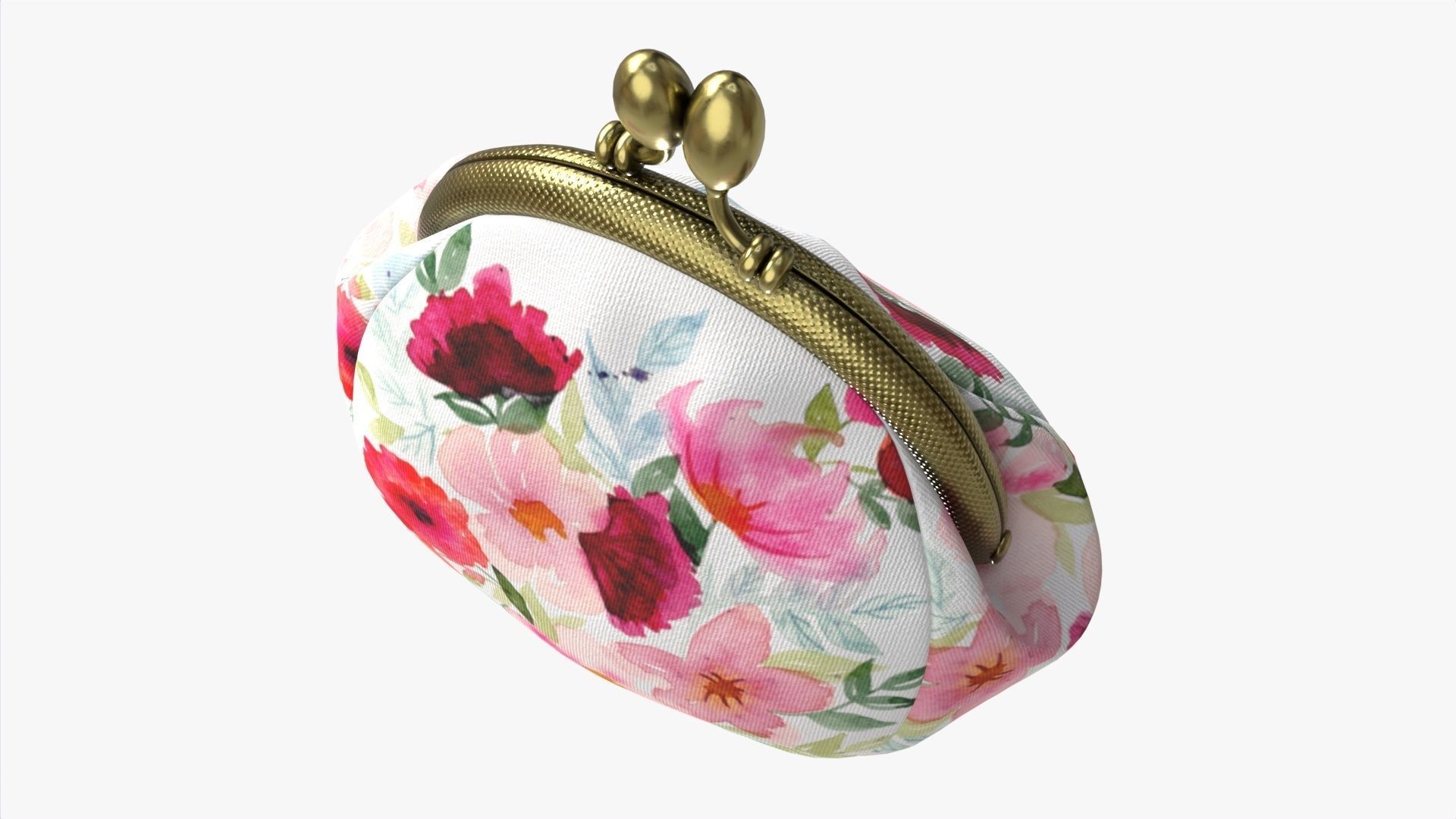 Female coin purse 02 with flowers 3D model_1