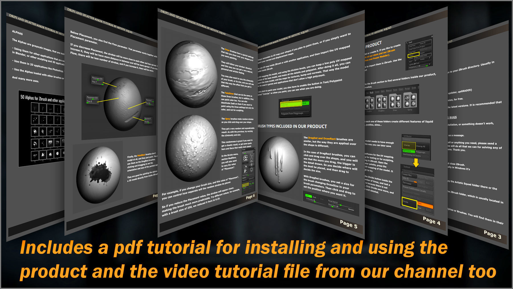 Drips And Splatter Maker 300 ZBrush Brushes 3D model_14