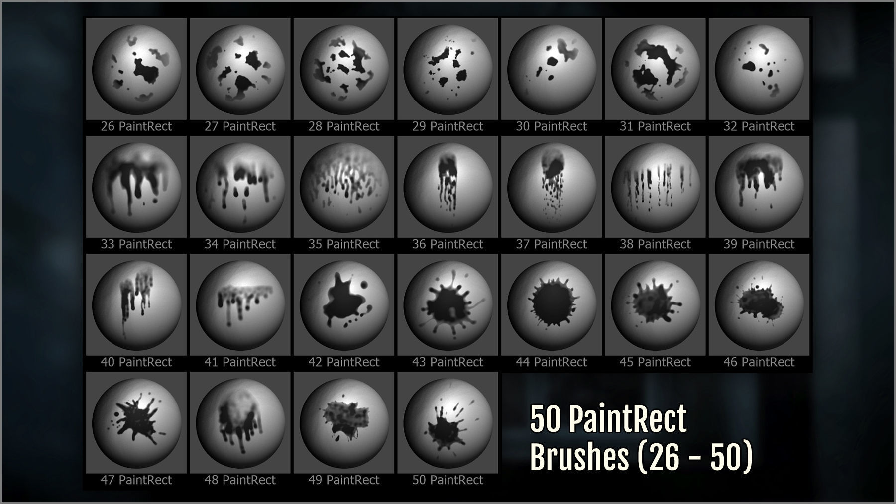 Drips And Splatter Maker 300 ZBrush Brushes 3D model_10