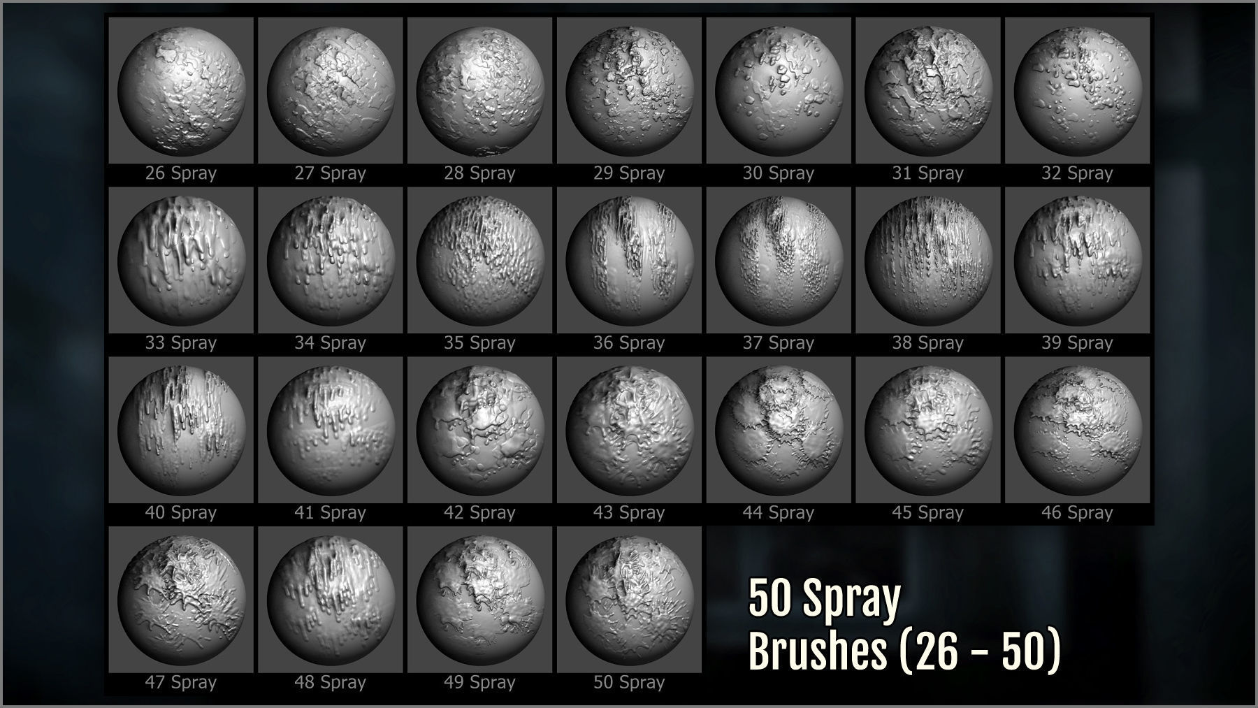 Drips And Splatter Maker 300 ZBrush Brushes 3D model_12
