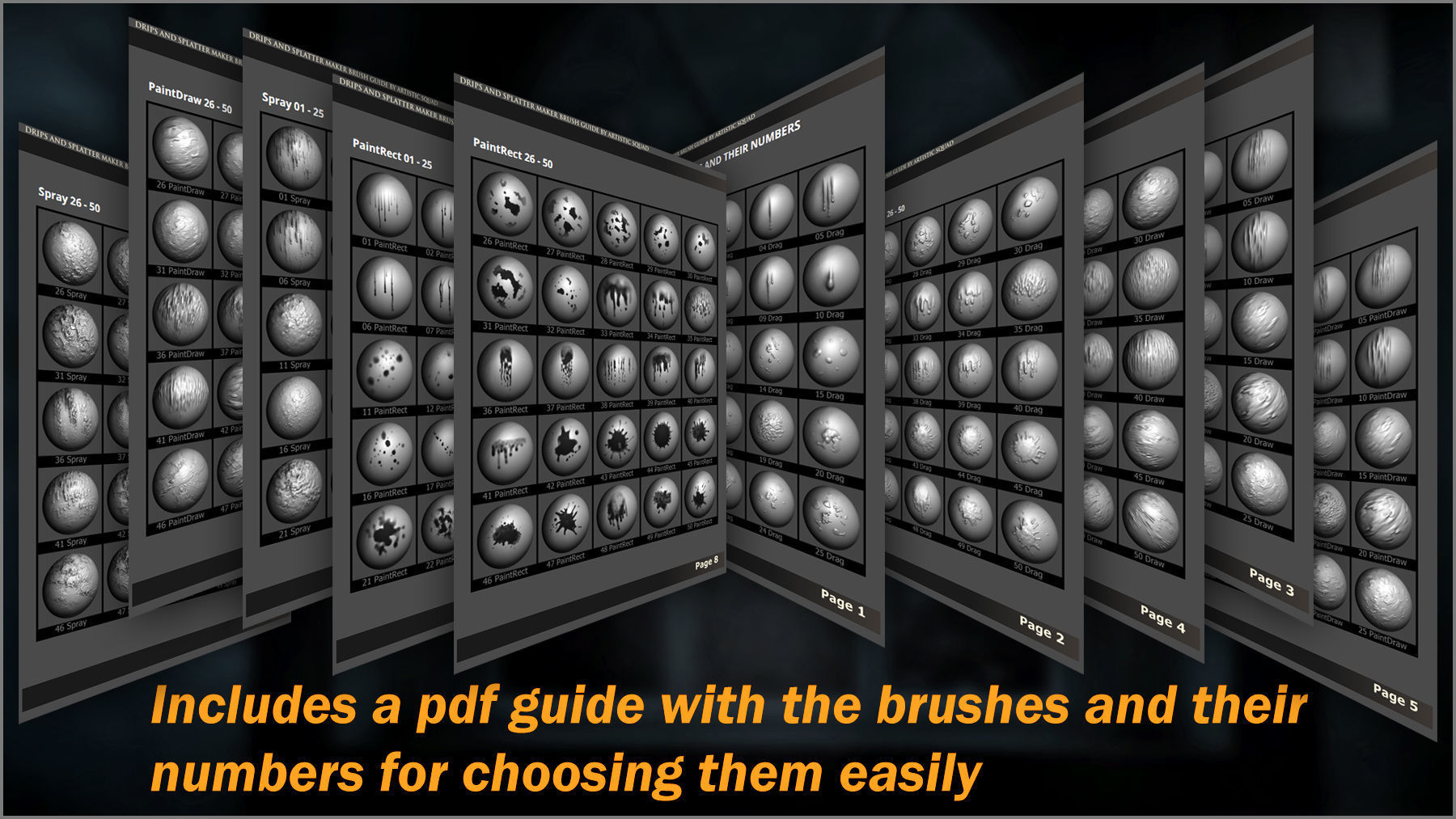 Drips And Splatter Maker 300 ZBrush Brushes 3D model_15