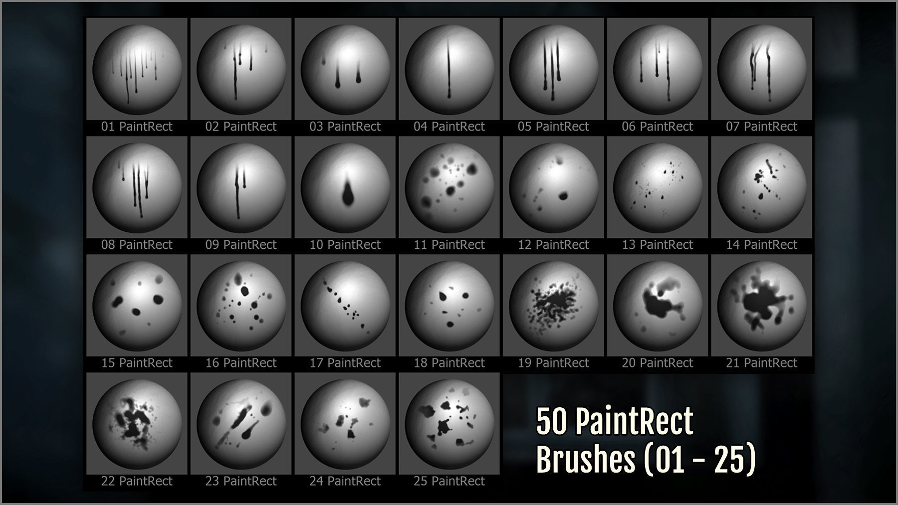Drips And Splatter Maker 300 ZBrush Brushes 3D model_9