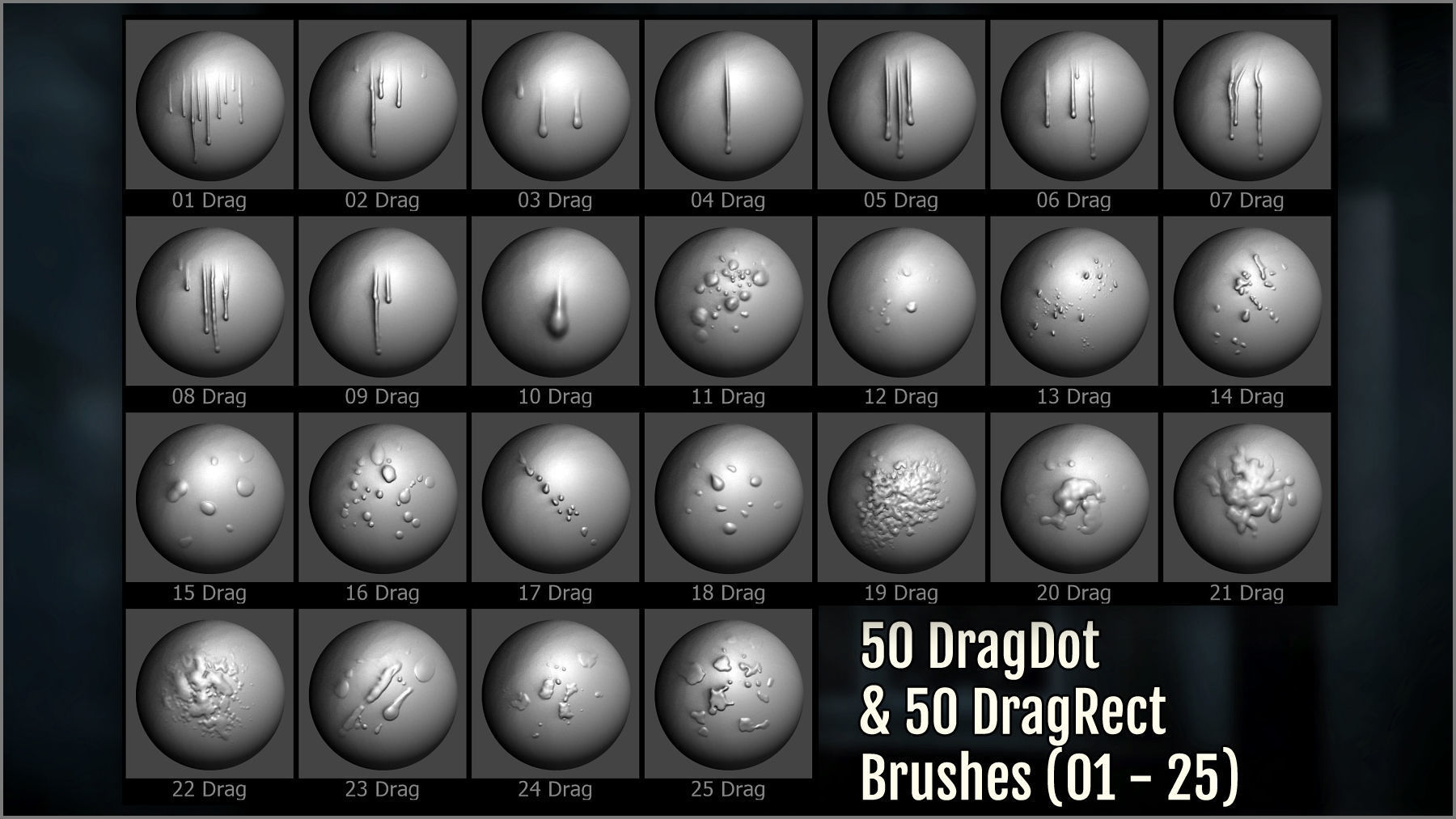 Drips And Splatter Maker 300 ZBrush Brushes 3D model_3