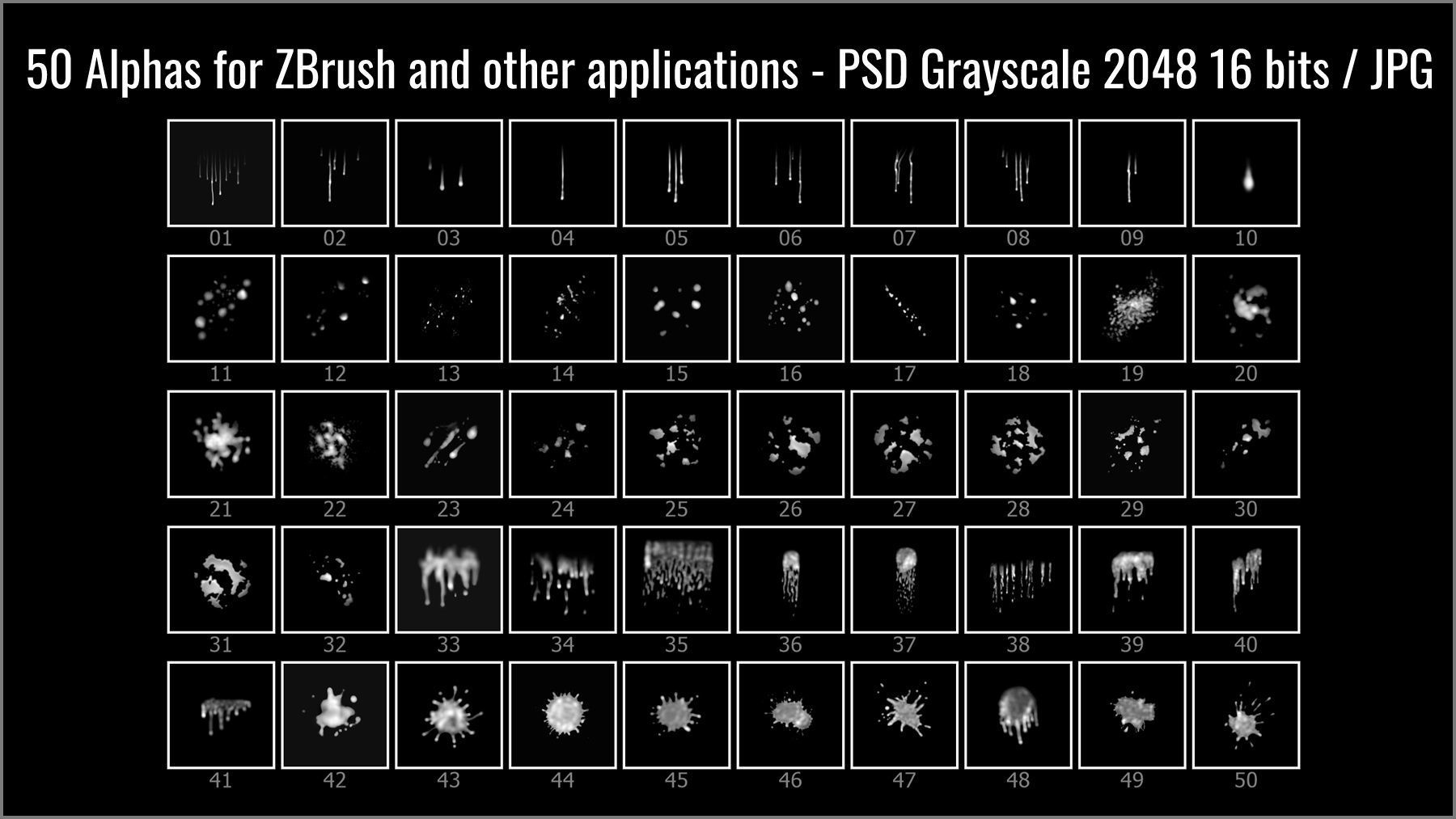 Drips And Splatter Maker 300 ZBrush Brushes 3D model_13