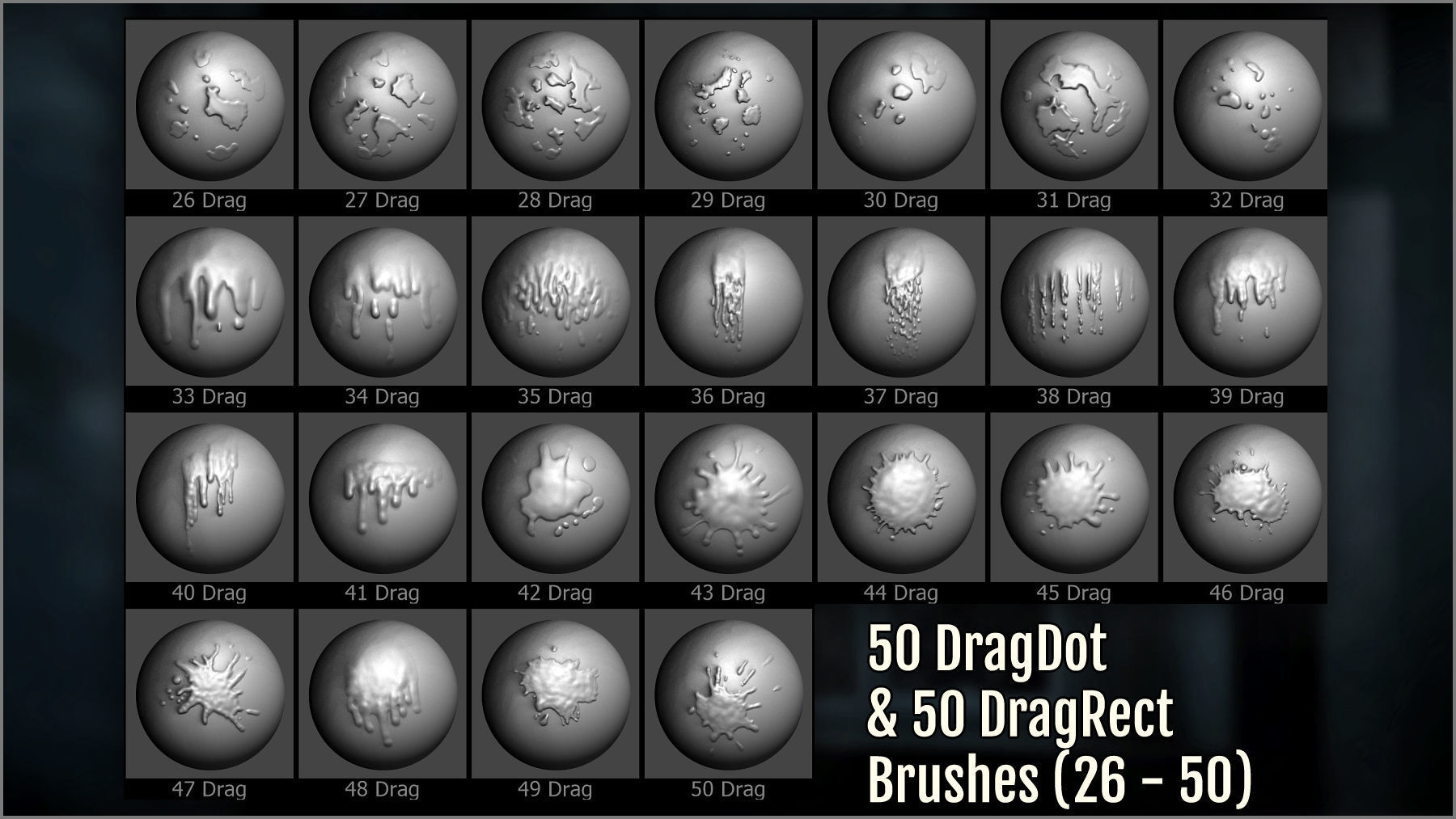 Drips And Splatter Maker 300 ZBrush Brushes 3D model_4