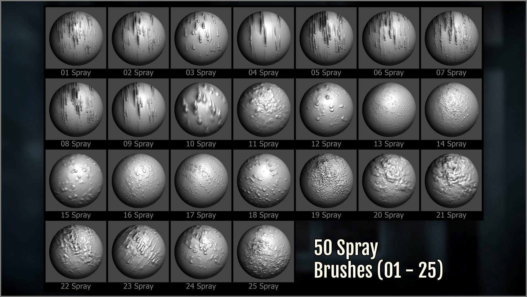 Drips And Splatter Maker 300 ZBrush Brushes 3D model_11