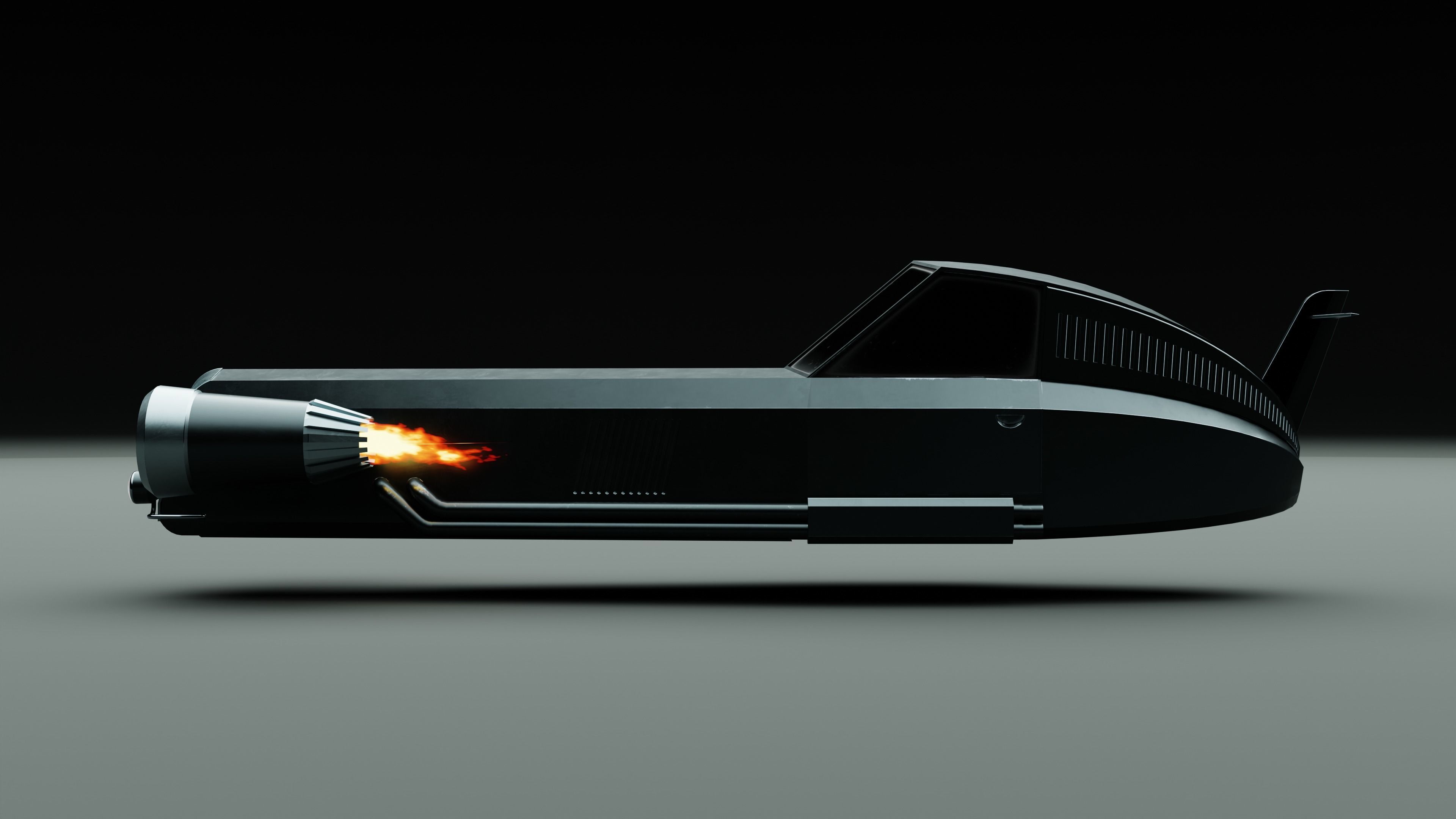 Game ready retro-futuristic car Low-poly 3D model_2