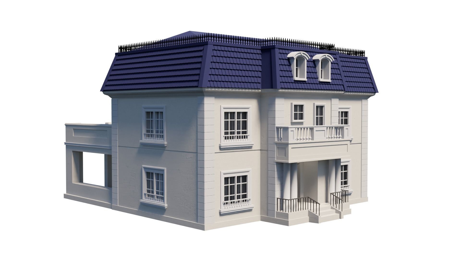 Mansion house with roof 3D model_3