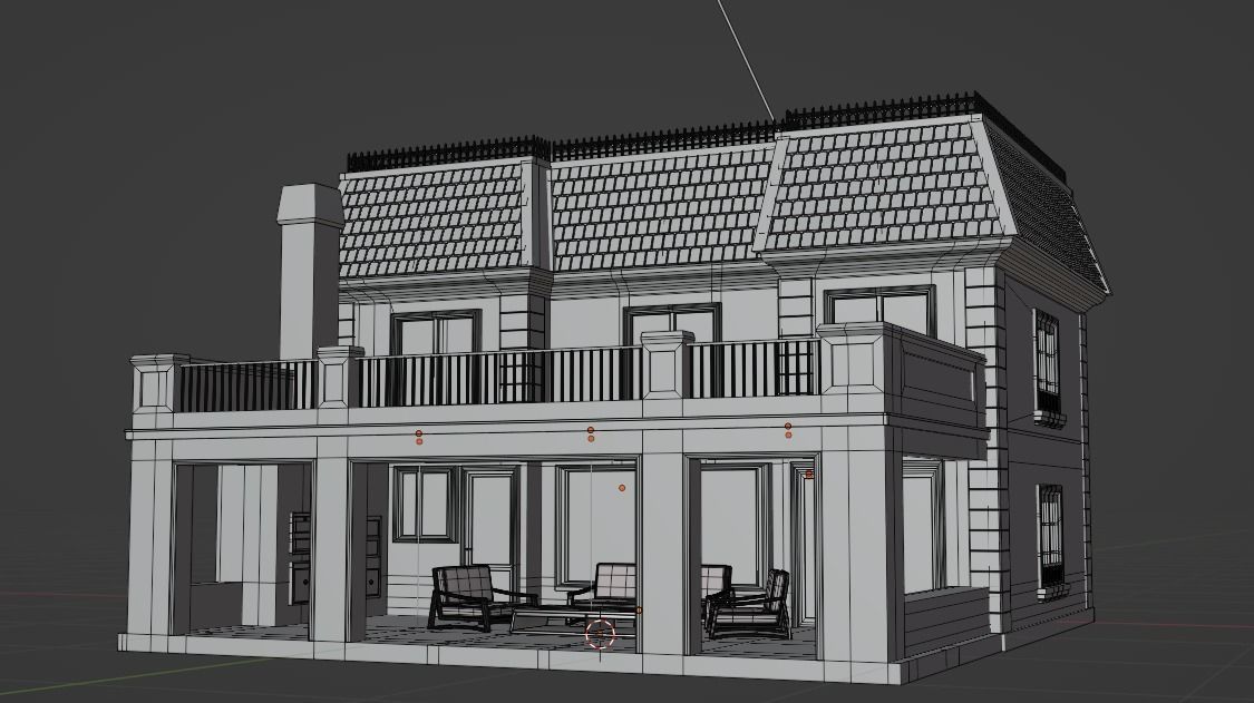 Mansion house with roof 3D model_11