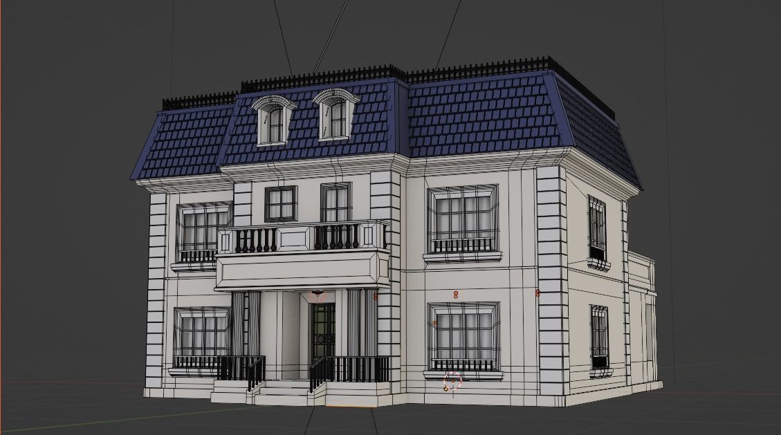 Mansion house with roof 3D model_8