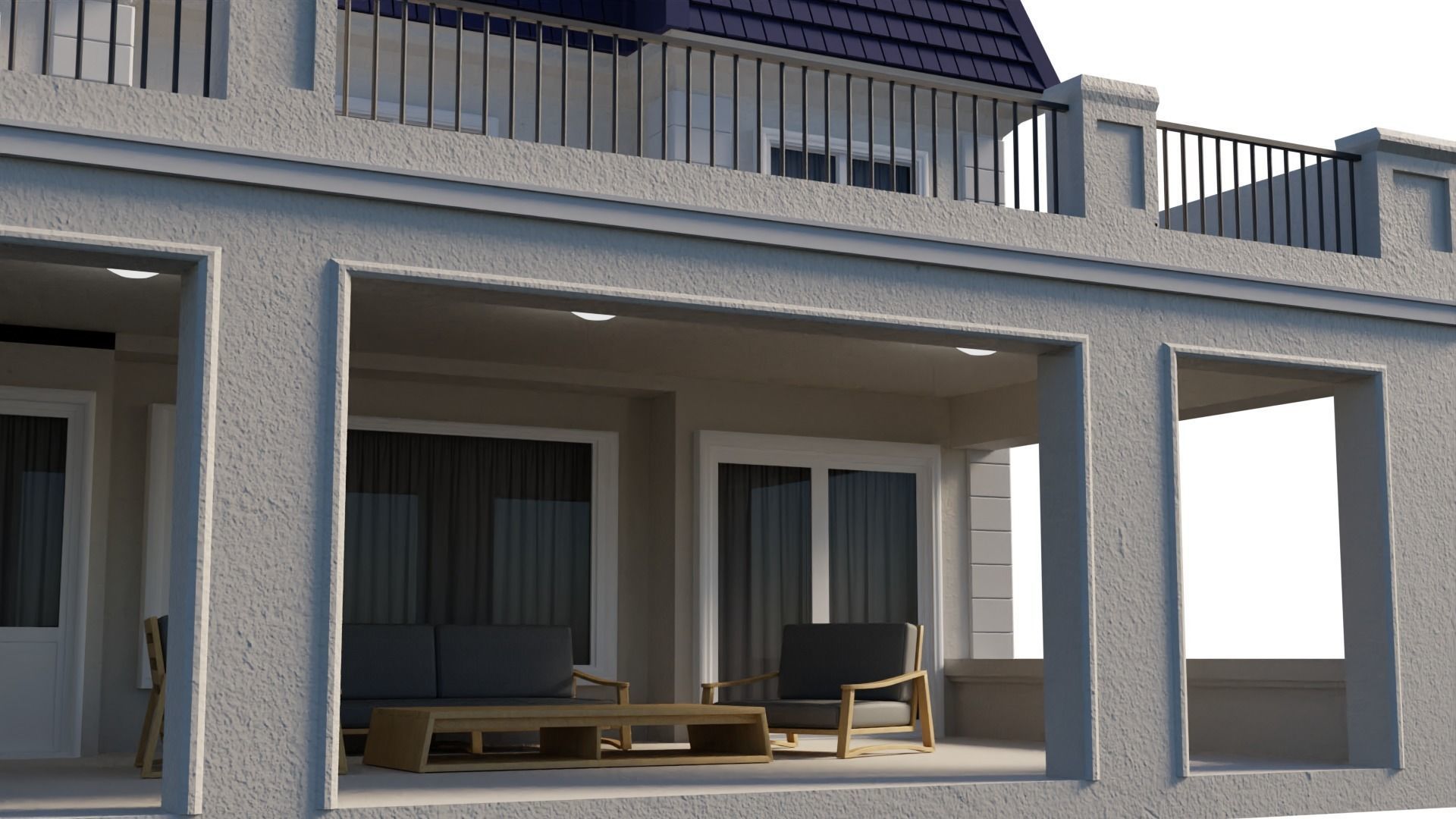 Mansion house with roof 3D model_2