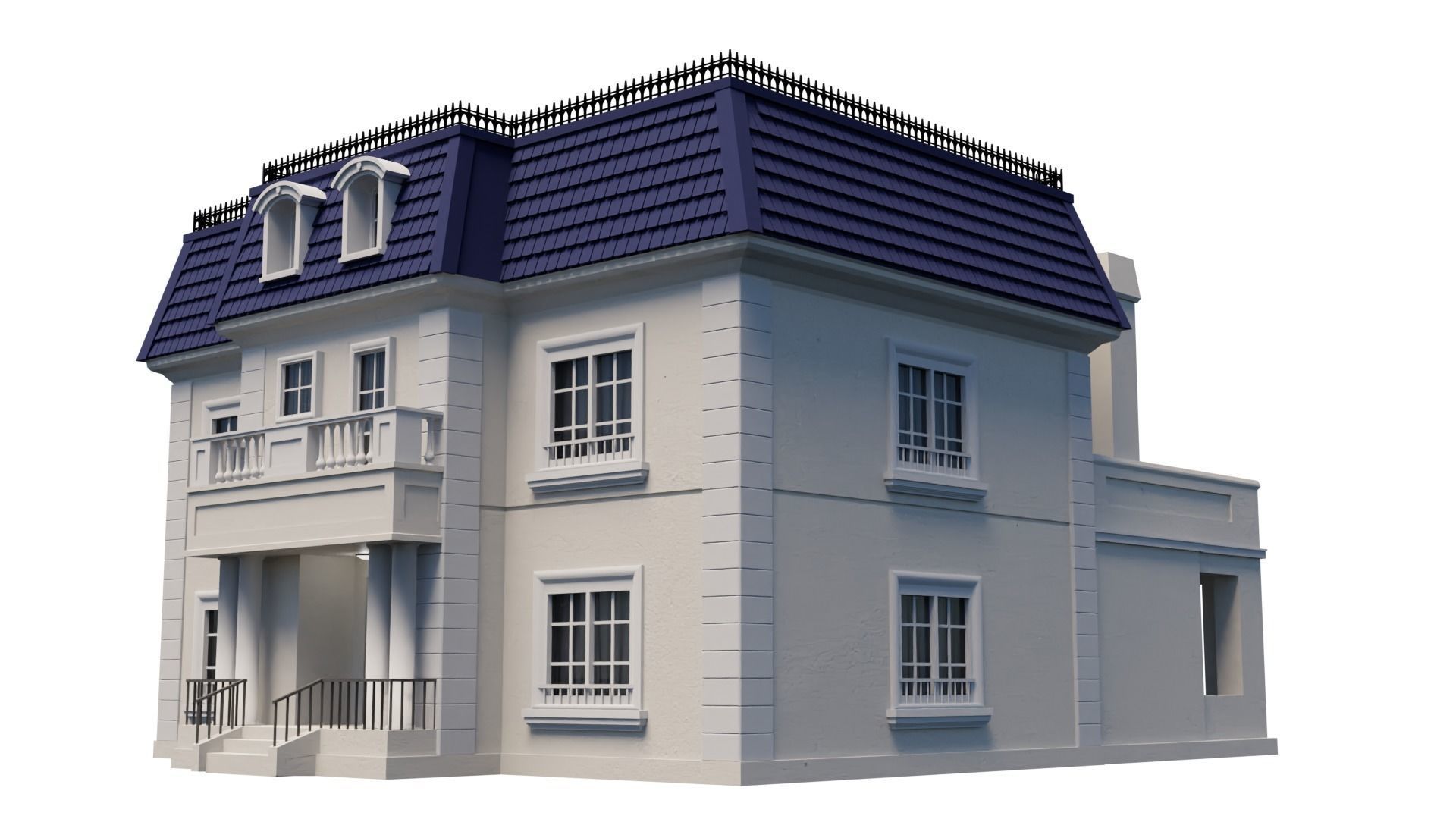 Mansion house with roof 3D model_6