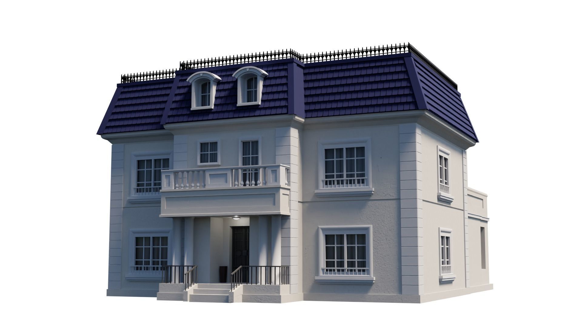 Mansion house with roof 3D model_4