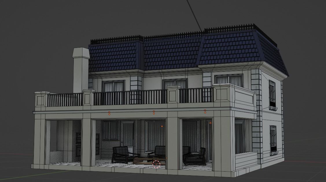 Mansion house with roof 3D model_10
