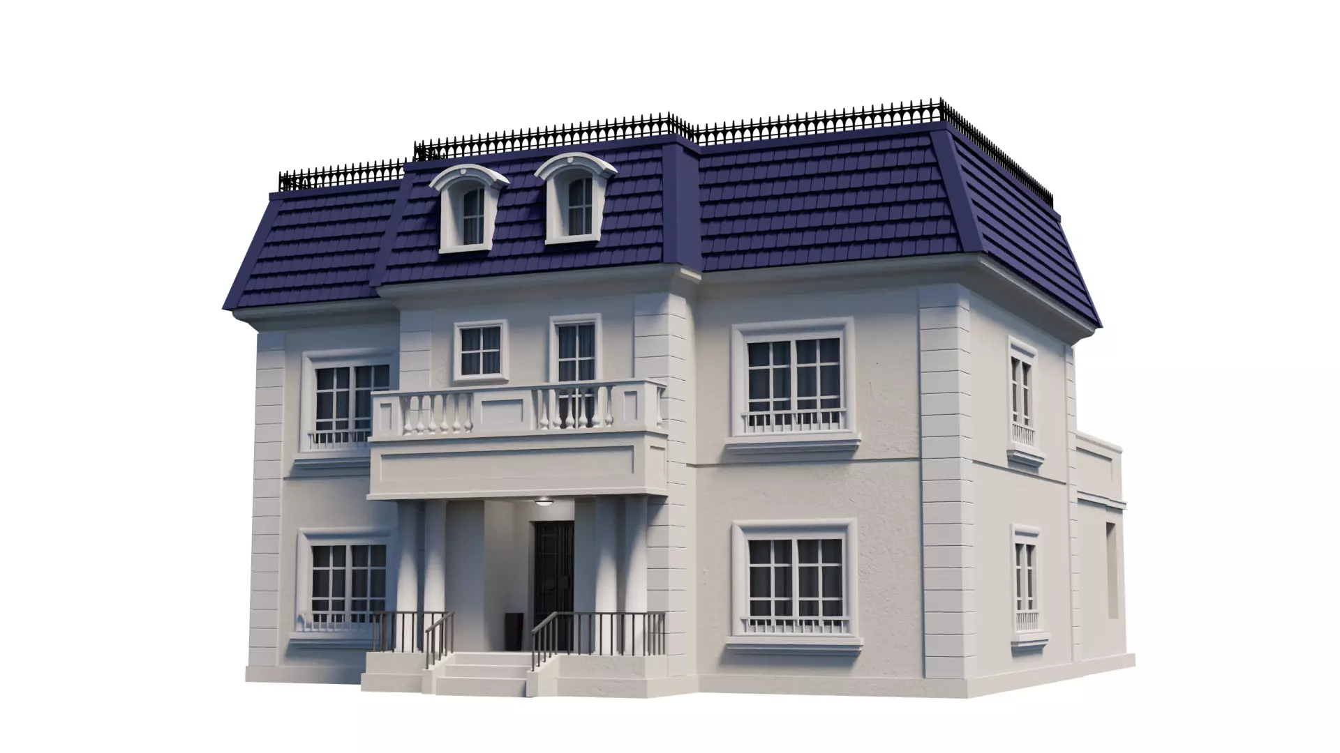 Mansion house with roof 3D model_0