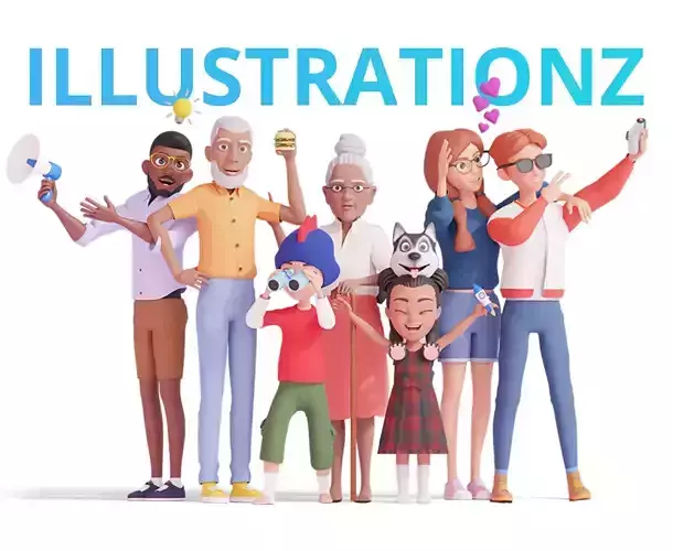Customizable Cartoon Character Family Rigged 3D model