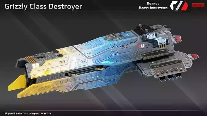 Spaceship Grizzly Class Destroyer Low-poly 3D model