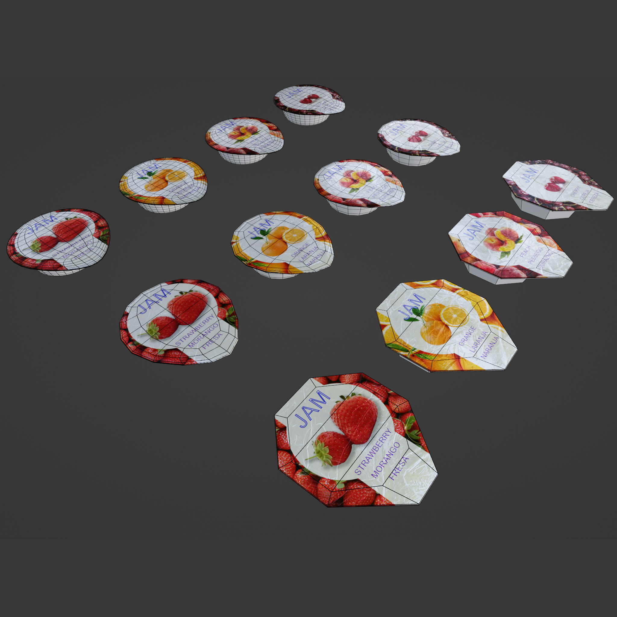 Assorted Jam Portions Low-poly 3D model_3