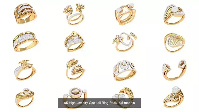 95 High Jewelry Cocktail Ring Pack 3D Model Collection