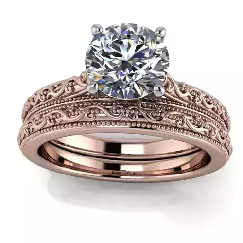 Vintage Classic 1 Carat Dia Solitaire Bridal wedding band set