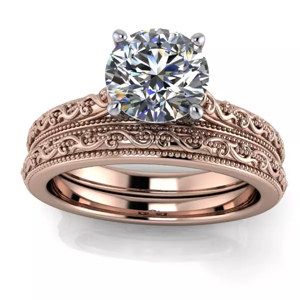 Vintage Classic 1 Carat Dia Solitaire Bridal wedding band set 3D print model