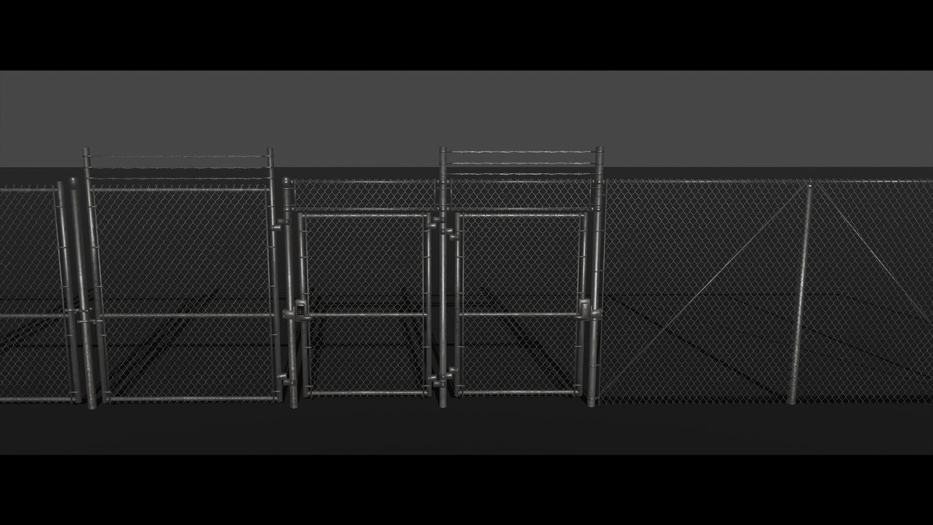 Chainlink Fence Modular Set Low-poly 3D model_4