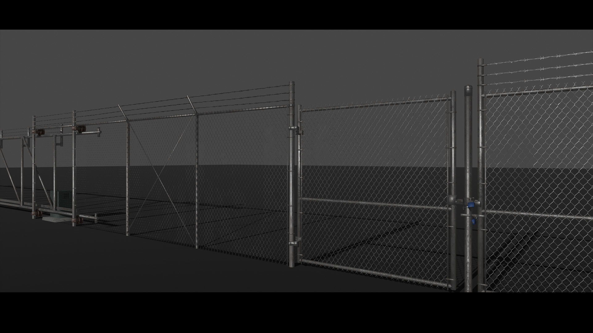 Chainlink Fence Modular Set Low-poly 3D model_2