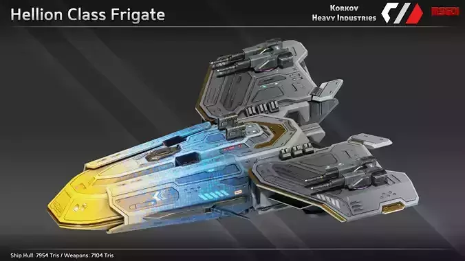 Spaceship Hellion Class Frigate Low-poly 3D model Spaceship Hellion Class Frigate Low-poly 3D model