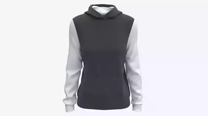 Hoodie with Pockets for Women Mockup 02 Black and White 3D model