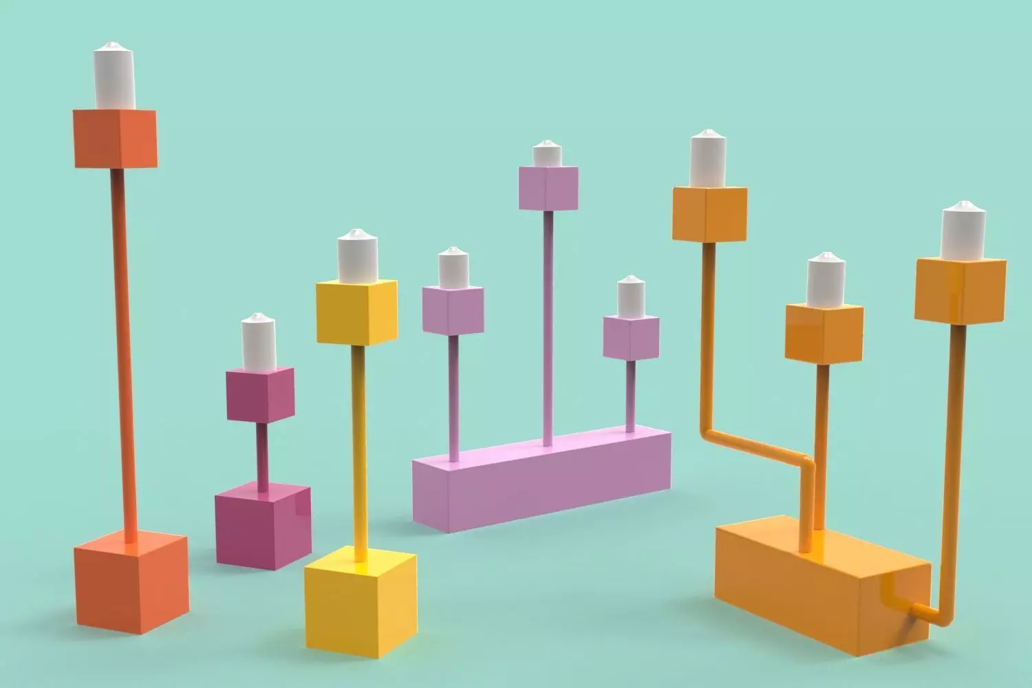 5 Cubic Candelabrum 3D Printing Candle Holder Set 3D Model Collection_0