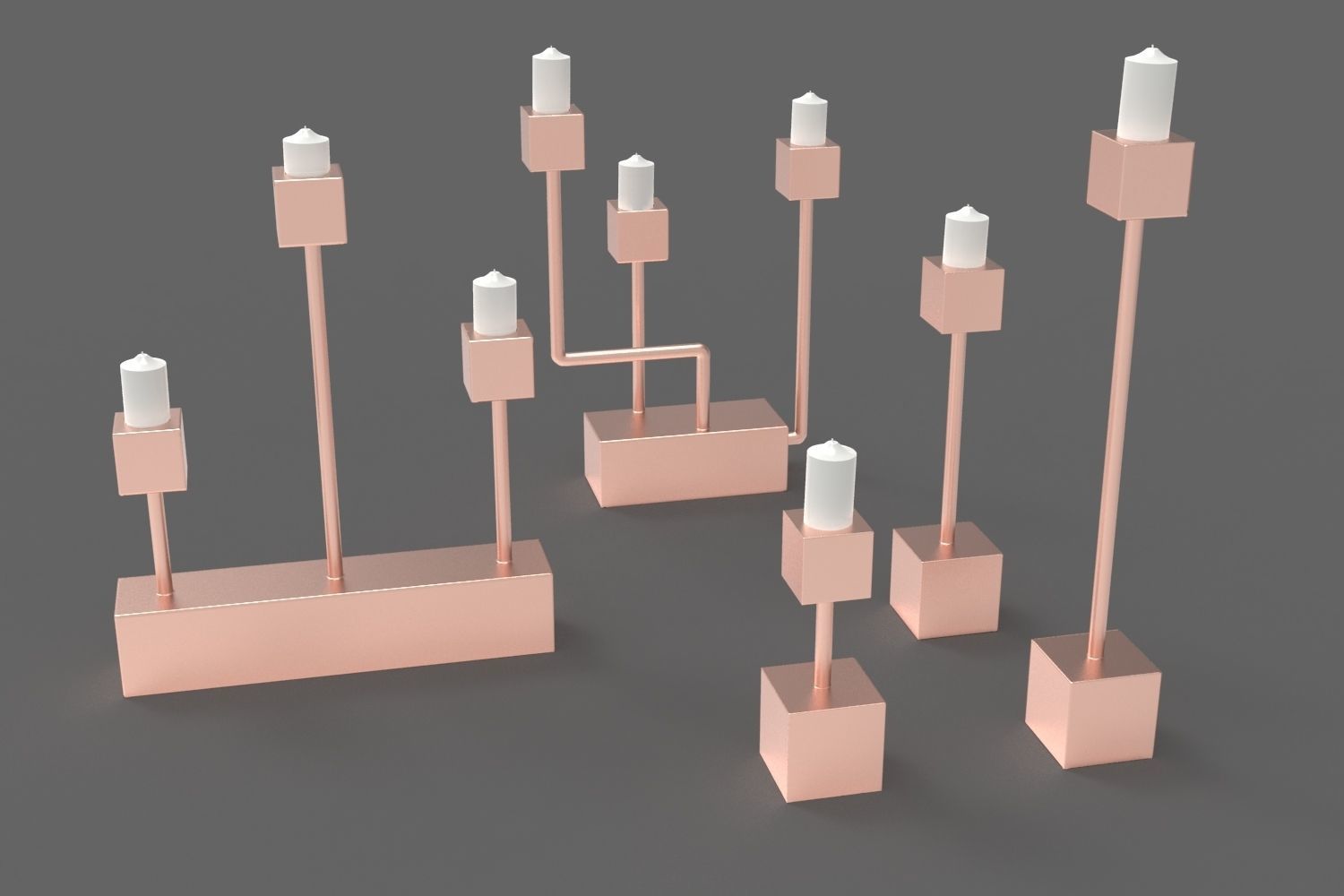 5 Cubic Candelabrum 3D Printing Candle Holder Set 3D Model Collection_2