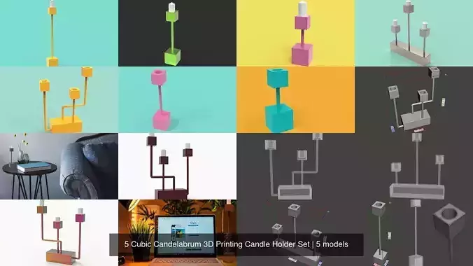 5 Cubic Candelabrum 3D Printing Candle Holder Set
