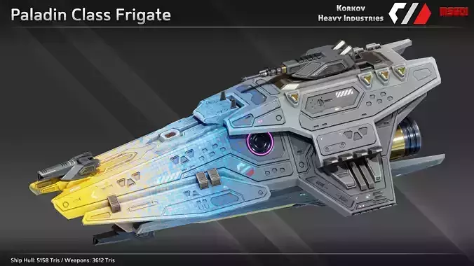 Spaceship Paladin Class Frigate Low-poly 3D model Spaceship Paladin Class Frigate Low-poly 3D model