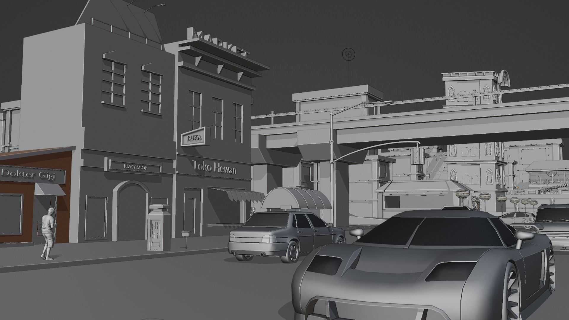 Cartoon city low poly Low-poly 3D model_5