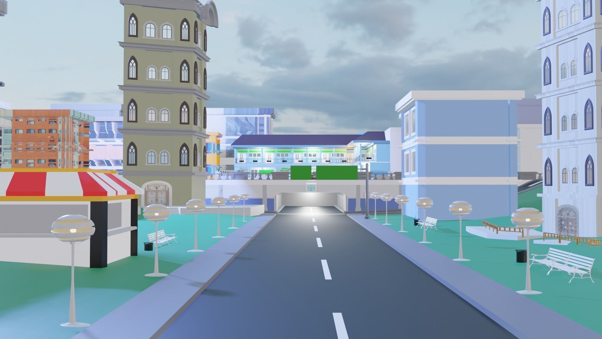 Cartoon city low poly Low-poly 3D model_2
